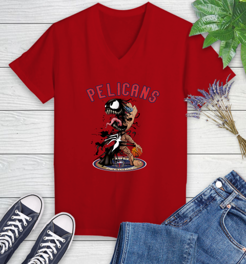 NBA New Orleans Pelicans Basketball Venom Groot Guardians Of The Galaxy Women's V-Neck T-Shirt 12