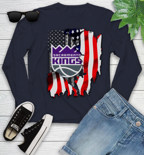Sacramento Kings NBA Basketball American Flag Youth Long Sleeve 2