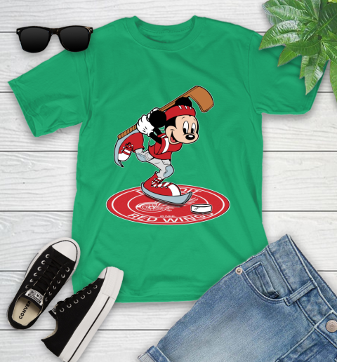 NHL Hockey Detroit Red Wings Cheerful Mickey Disney Shirt Youth T-Shirt 6