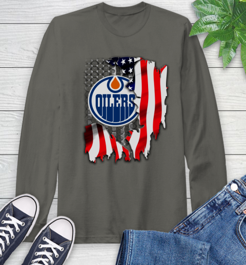 Edmonton Oilers NHL Hockey American Flag Long Sleeve T-Shirt 9