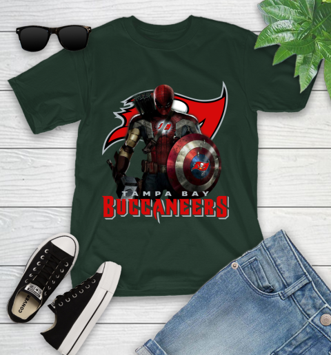 NFL Captain America Thor Spider Man Hawkeye Avengers Endgame Football Tampa Bay Buccaneers Youth T-Shirt 5