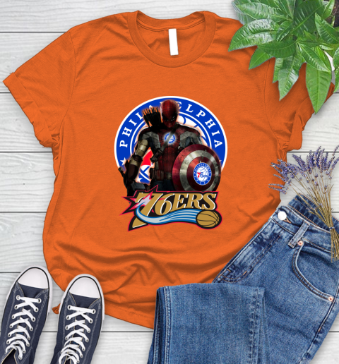 Philadelphia 76ers NBA Basketball Captain America Thor Spider Man Hawkeye Avengers (1) Women's T-Shirt 4