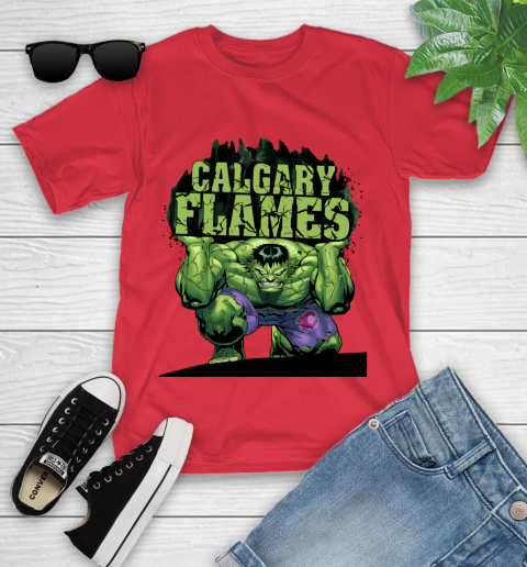Calgary Flames NHL Hockey Incredible Hulk Marvel Avengers Sports Youth T-Shirt 10