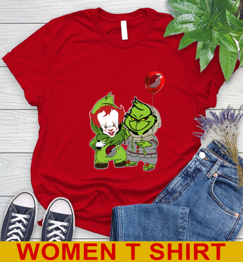 Portland Trail Blazers Baby Pennywise Grinch Christmas NBA Basketball Women's T-Shirt 10