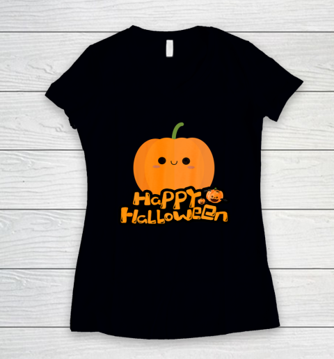 Cute Little Cartoon Pumpkin Happy Halloween boys and girls Women's V-Neck T-Shirt