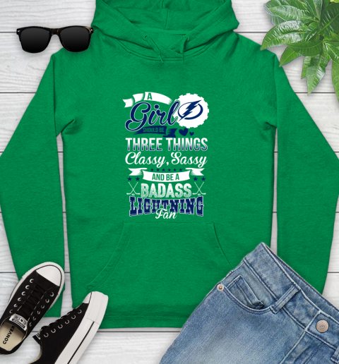 Tampa Bay Lightning NHL Hockey A Girl Should Be Three Things Classy Sassy And A Be Badass Fan Youth Hoodie 9