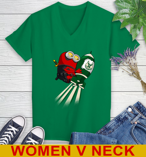 NBA Basketball Milwaukee Bucks Deadpool Minion Marvel Shirt Women's V-Neck T-Shirt 5