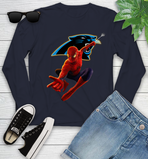 NFL Spider Man Avengers Endgame Football Carolina Panthers Youth Long Sleeve 3