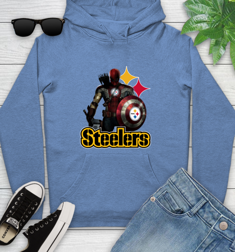 NFL Captain America Thor Spider Man Hawkeye Avengers Endgame Football Pittsburgh Steelers Youth Hoodie 12