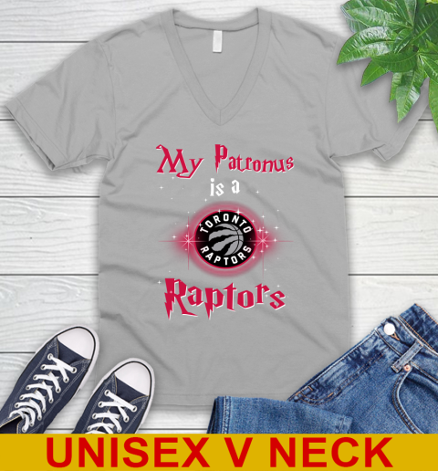 NBA Basketball Harry Potter My Patronus Is A Toronto Raptors V-Neck T-Shirt 3