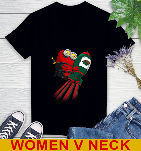 NHL Hockey Minnesota Wild Deadpool Minion Marvel Shirt Women's V-Neck T-Shirt