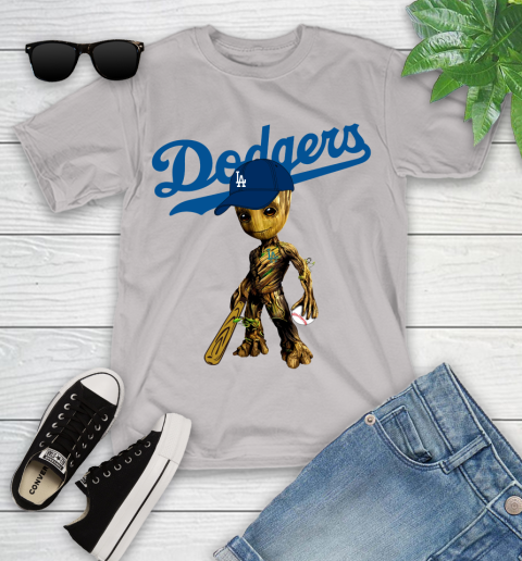 MLB Los Angeles Dodgers Groot Guardians Of The Galaxy Baseball Youth T-Shirt 12
