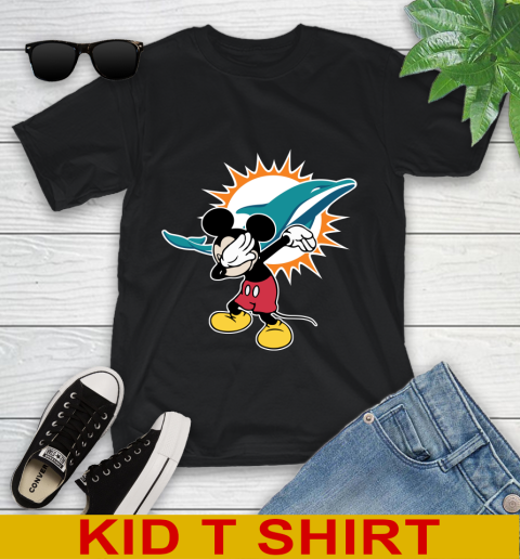 Miami Dolphins NFL Football Dabbing Mickey Disney Sports Youth T-Shirt 2