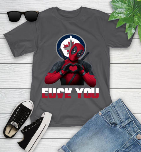 NHL Winnipeg Jets Deadpool Love You Fuck You Hockey Sports Youth T-Shirt 6