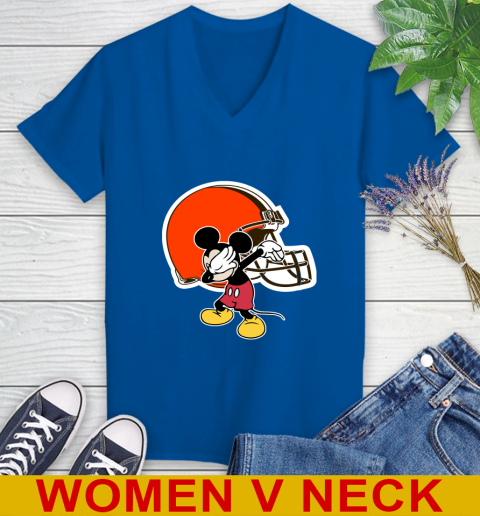 Cleveland Browns NFL Football Dabbing Mickey Disney Sports Women's V-Neck T-Shirt 11