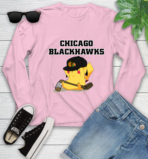 NHL Pikachu Hockey Sports Chicago Blackhawks Youth Long Sleeve 10
