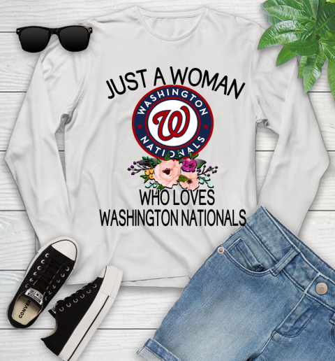 MLB Just A Woman Who Loves Washington Nationals Baseball Sports Youth Long Sleeve