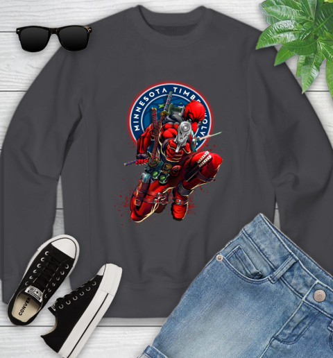 NBA Deadpool Marvel Comics Sports Basketball Minnesota Timberwolves Youth Sweatshirt 6