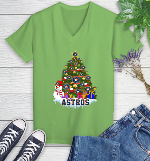 Houston Astros Merry Christmas MLB Baseball Sports Women's V-Neck T-Shirt 11