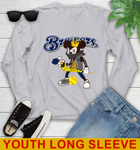 Milwaukee Brewers MLB Baseball Mickey Peace Sign Sports Youth Long Sleeve 6