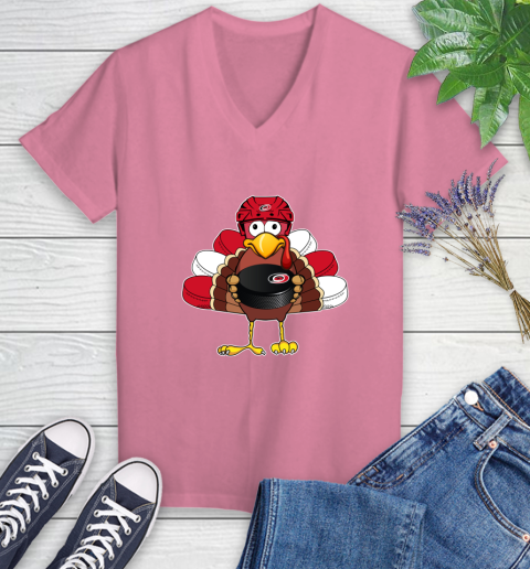 Carolina Hurricanes Turkey Thanksgiving Day Women's V-Neck T-Shirt 13