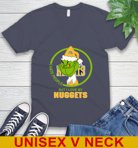 Denver Nuggets NBA Christmas Grinch I Hate People But I Love My Favorite Basketball Team V-Neck T-Shirt 8