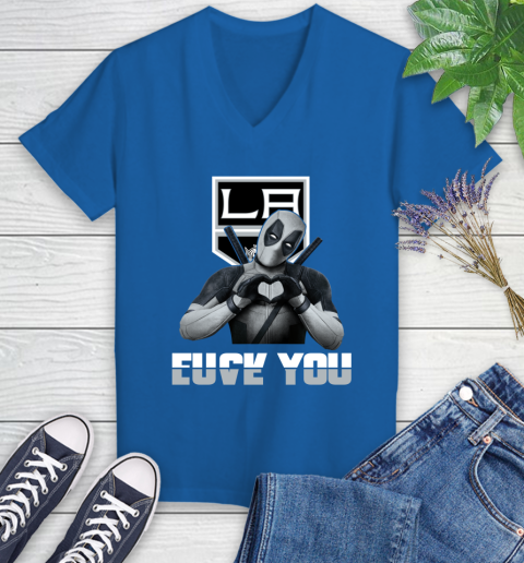 NHL Los Angeles Kings Deadpool Love You Fuck You Hockey Sports Women's V-Neck T-Shirt 10