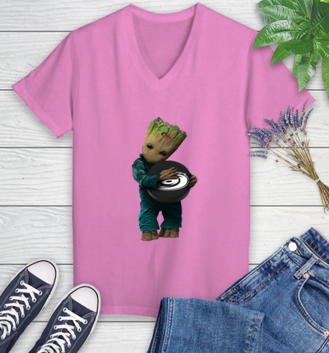 NHL Groot Guardians Of The Galaxy Hockey Sports Carolina Hurricanes Women's V-Neck T-Shirt 14