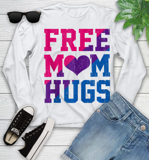 Nurse Shirt Vintage Free Mom Hugs Bisexual Heart LGBT Pride flag Shirt Youth Long Sleeve