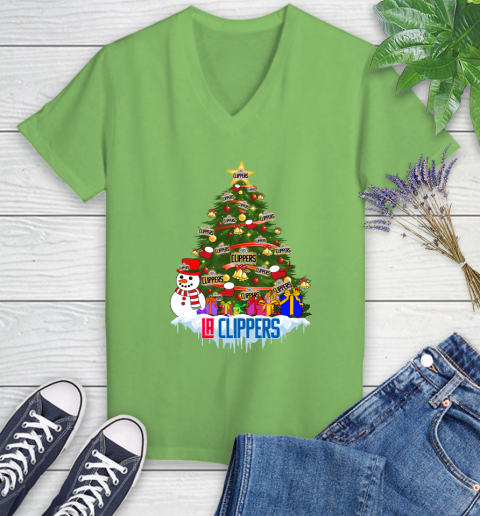LA Clippers Merry Christmas NBA Basketball Sports Women's V-Neck T-Shirt 11
