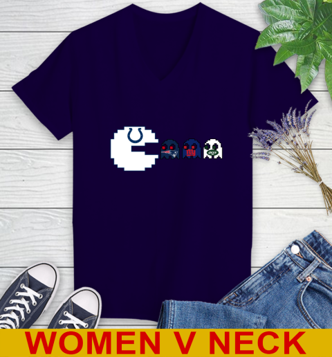 Indianapolis Colts NFL Football Pac Man Champion Women's V-Neck T-Shirt 4