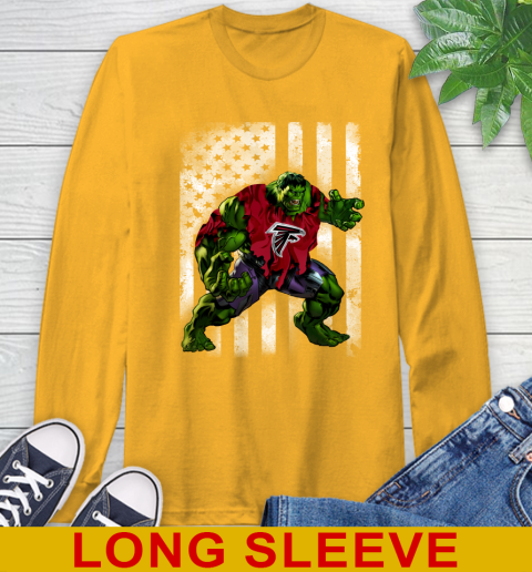 Atlanta Falcons Hulk Marvel Avengers NFL Football American Flag Long Sleeve T-Shirt 2