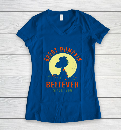 Peanuts Great Pumpkin believer since 1966 Halloween Women's V-Neck T-Shirt 7