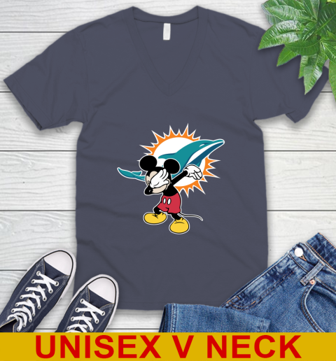 Miami Dolphins NFL Football Dabbing Mickey Disney Sports V-Neck T-Shirt 8
