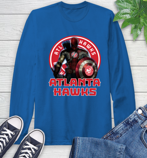Atlanta Hawks NBA Basketball Captain America Thor Spider Man Hawkeye Avengers Long Sleeve T-Shirt 9