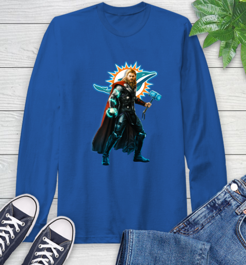 NFL Thor Avengers Endgame Football Miami Dolphins Long Sleeve T-Shirt 9