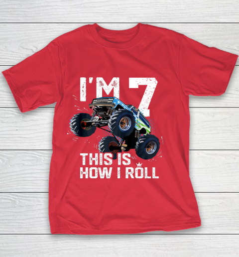 Kids I'm 7 This is How I Roll Monster Truck 7th Birthday Boy Gift 7 Year Old Youth T-Shirt 15
