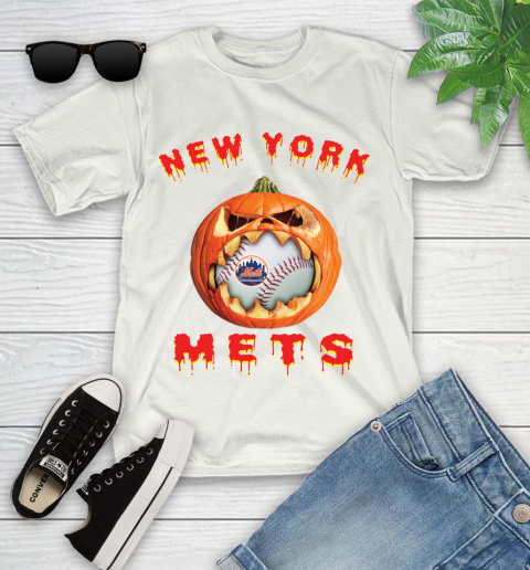 MLB New York Mets Halloween Pumpkin Baseball Sports Youth T-Shirt