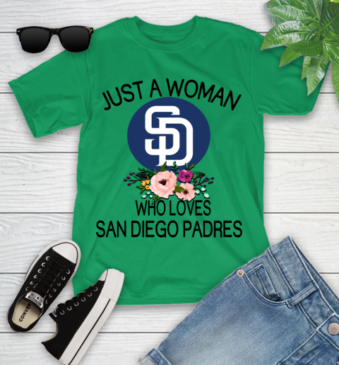 MLB Just A Woman Who Loves San Diego Padres Baseball Sports Youth T-Shirt 3