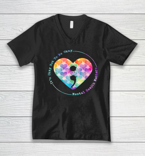 Semicolon Heart Suicide Prevention Mental Health Awareness V-Neck T-Shirt