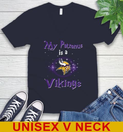 NFL Football Harry Potter My Patronus Is A Minnesota Vikings V-Neck T-Shirt 2