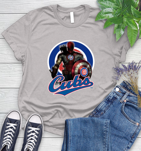 MLB Captain America Thor Spider Man Hawkeye Avengers Endgame Baseball Chicago Cubs Women's T-Shirt 10