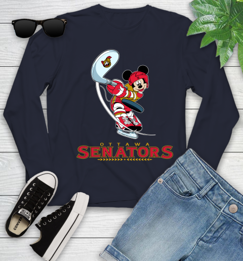 NHL Hockey Ottawa Senators Cheerful Mickey Mouse Shirt Youth Long Sleeve 3