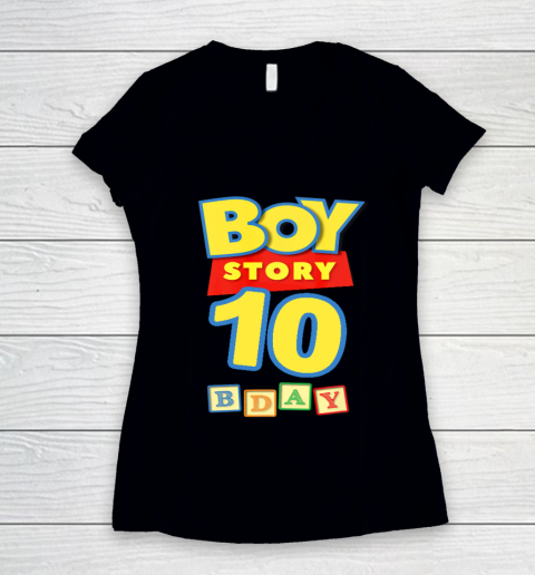 Toy Blocks Boy Story 10 Year Old Birthday Women's V-Neck T-Shirt
