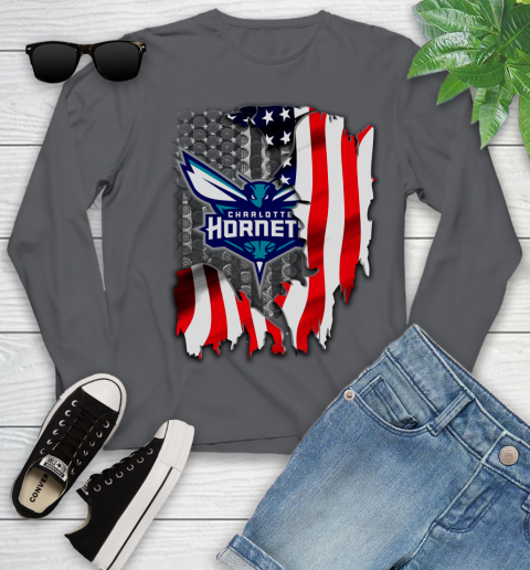 Charlotte Hornets NBA Basketball American Flag Youth Long Sleeve 9