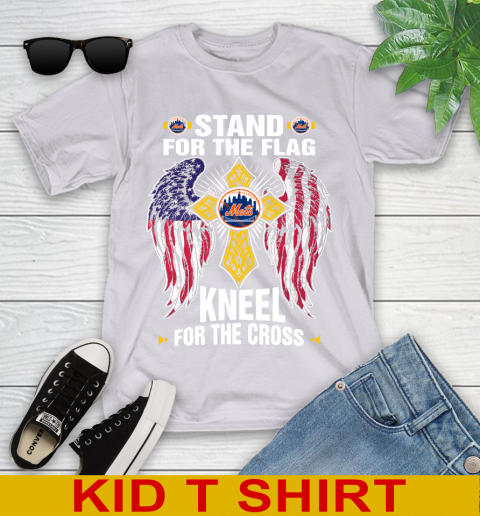 MLB Baseball New York Mets Stand For Flag Kneel For The Cross Shirt Youth T-Shirt 4