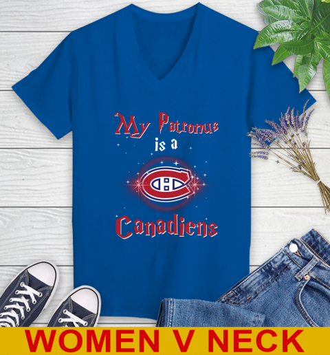 NHL Hockey Harry Potter My Patronus Is A Montreal Canadiens Women's V-Neck T-Shirt 9