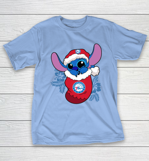 Philadelphia 76ers Christmas Stitch In The Sock Funny Disney NBA T-Shirt 11