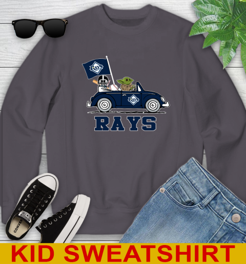 MLB Baseball Tampa Bay Rays Darth Vader Baby Yoda Driving Star Wars Shirt Youth Sweatshirt 6