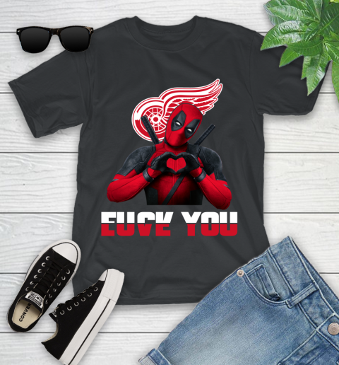 NHL Detroit Red Wings Deadpool Love You Fuck You Hockey Sports Youth T-Shirt